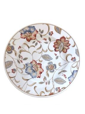 White Earthenware Boho Floral Salad Dessert Plates 8.5" Set of 4 by Queens
